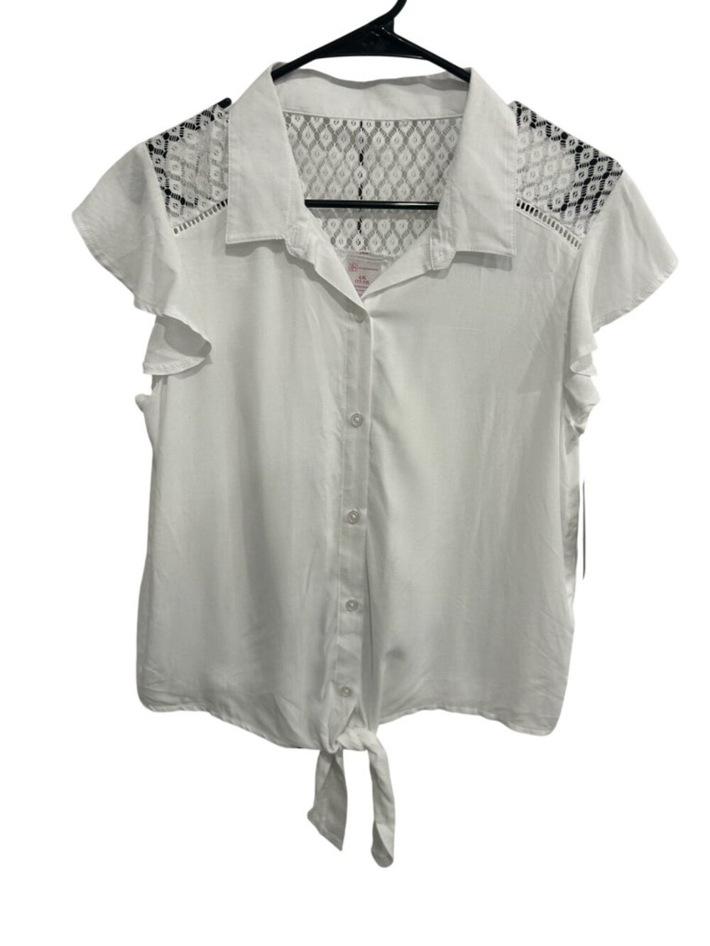No Boundaries Large White Button-Up Tie-Front Lace Ruffle Top Soft Girl Boho NWT